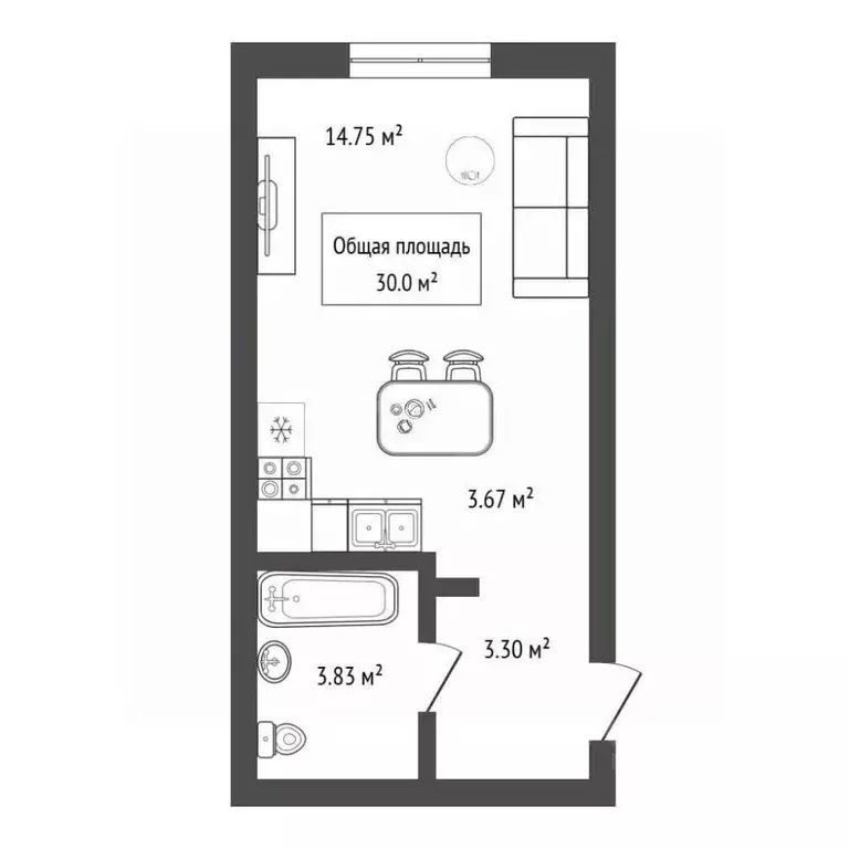 Студия Новосибирская область, Новосибирск ул. Забалуева, 88 (30.0 м) - Фото 2