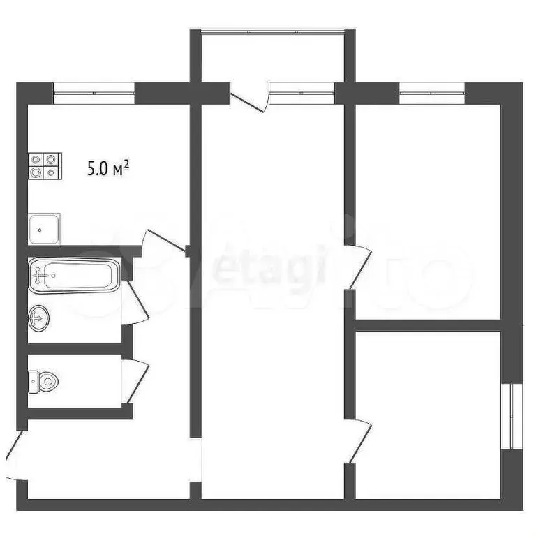 3-к. квартира, 49,1 м, 5/5 эт. - Фото 0