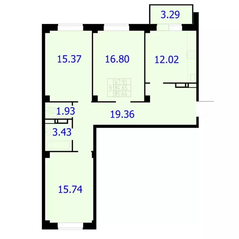 3-к кв. Красноярский край, Красноярск Северное ш., 50А (85.64 м) - Фото 0