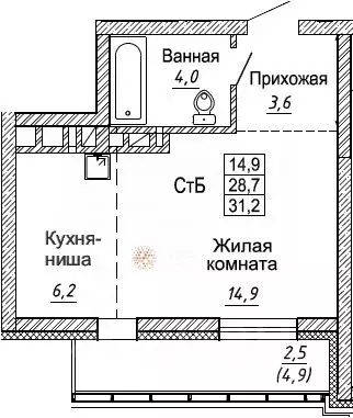 Студия Новосибирская область, Новосибирск ул. Фрунзе, 220 (31.2 м) - Фото 1
