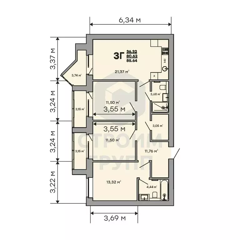 3-комнатная квартира: Ковров, улица Строителей, 43/1 (85.64 м) - Фото 1