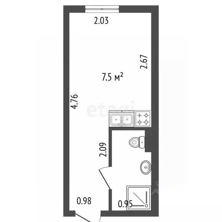 Студия Санкт-Петербург ул. Ольминского, 6 (9.3 м) - Фото 2