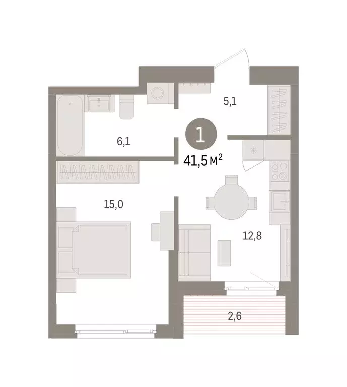 1-комнатная квартира: Пермь, микрорайон Крохалева (41.48 м) - Фото 2
