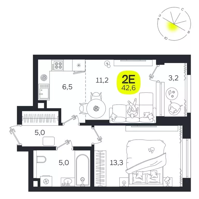 2-комнатная квартира: Екатеринбург, улица Титова, 19Б (42.6 м) - Фото 0