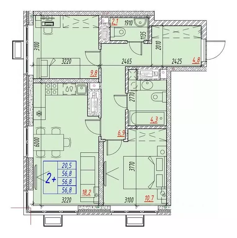 3-к кв. Астраханская область, Астрахань ул. Бэра, 29 (56.8 м) - Фото 1