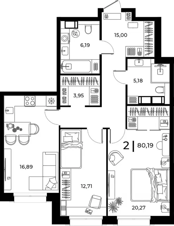 2-к кв. Пензенская область, Заречный Братская ул., 8 (80.19 м) - Фото 0