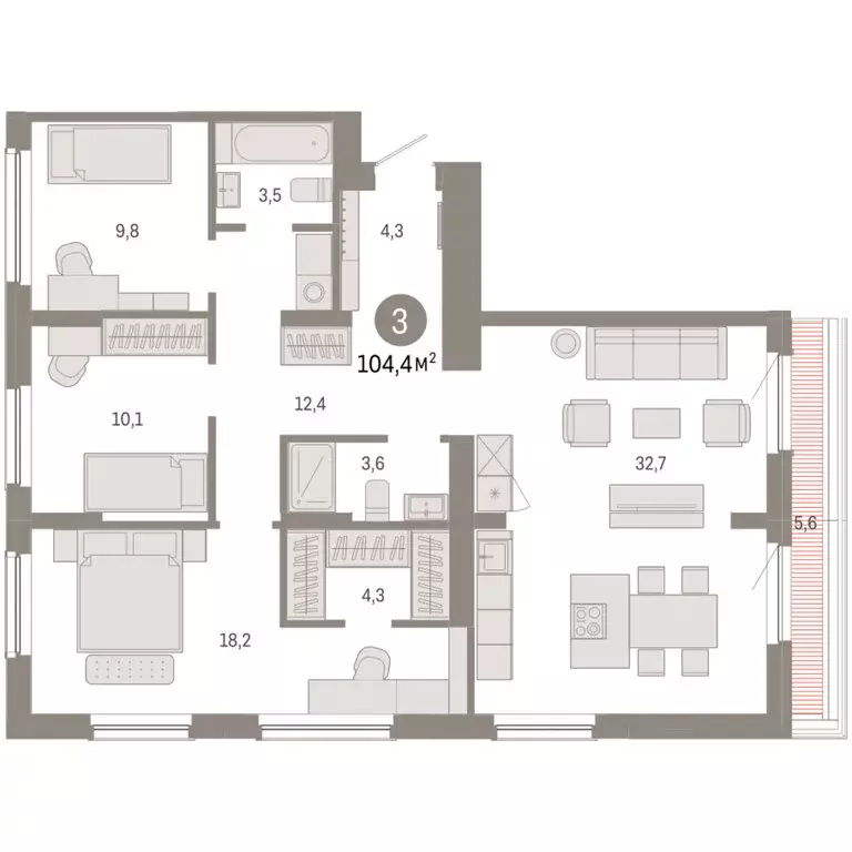 3-комнатная квартира: Новосибирский район, рабочий посёлок Краснообск, ... - Фото 2