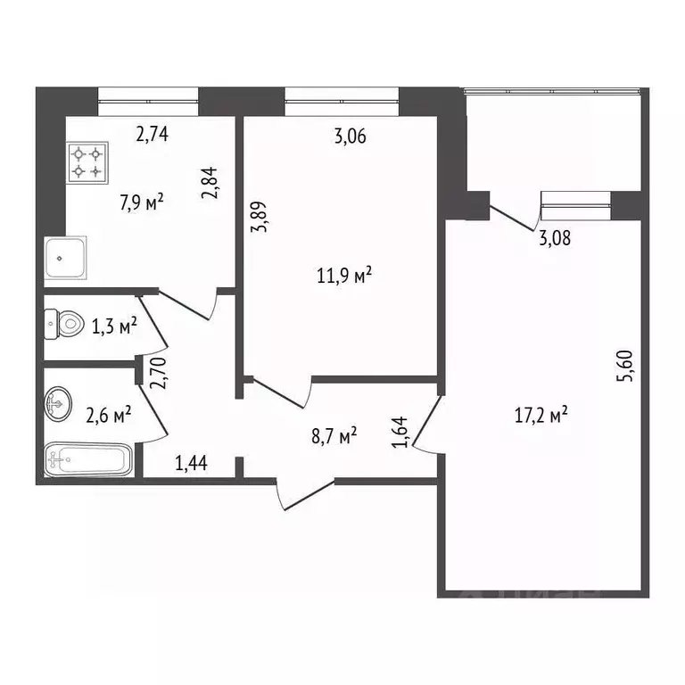 2-к кв. Башкортостан, Уфа ул. Максима Рыльского, 25/2 (49.8 м) - Фото 2