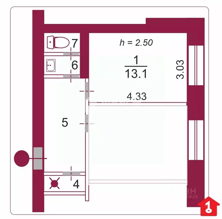 Комната Омская область, Омск ул. Дмитриева, 5/2 (13.1 м) - Фото 2