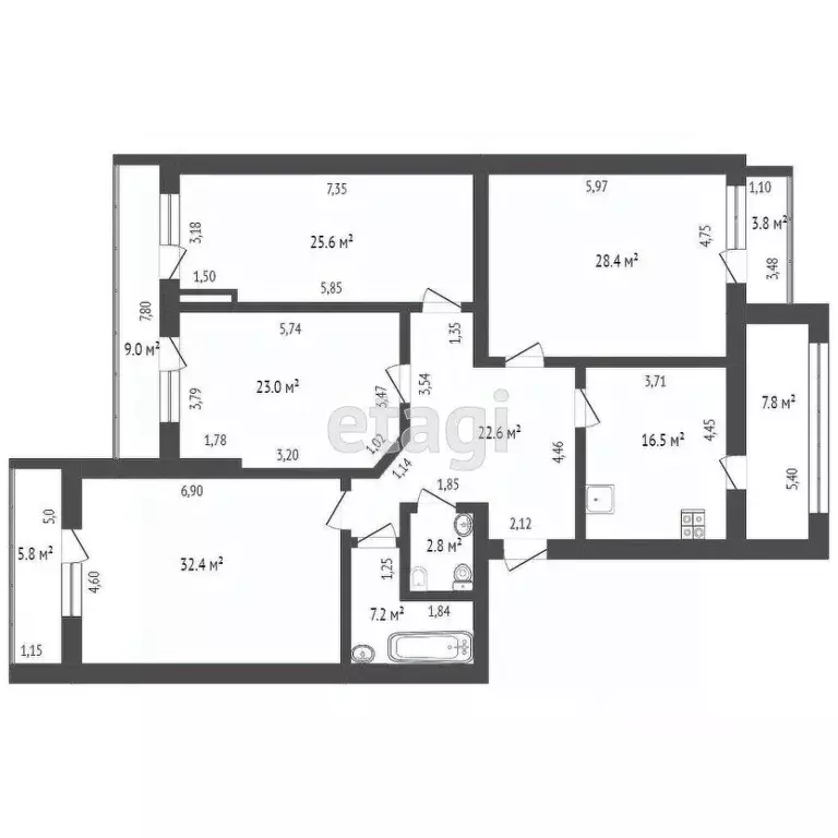 4-к кв. Ростовская область, Ростов-на-Дону Адыгейская ул., 72 (171.7 ... - Фото 1