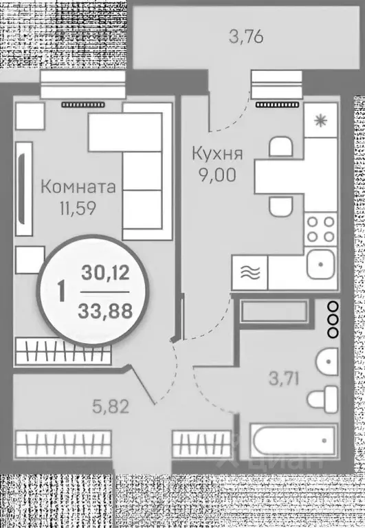 1-к кв. Тюменская область, Тюмень ул. Вадима Бованенко, 5 (30.0 м) - Фото 0