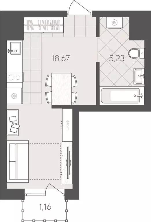 Квартира-студия: Тюмень, улица Геннадия Райкова, 19 (25.06 м) - Фото 1