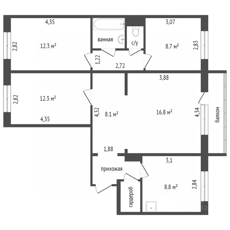 4-к кв. Красноярский край, Красноярск Северный мкр, ул. Водопьянова, ... - Фото 2