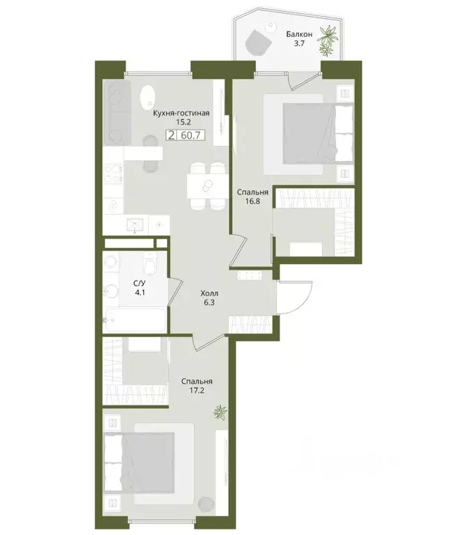 2-к кв. Московская область, Красногорск городской округ, Нахабино пгт  ... - Фото 1