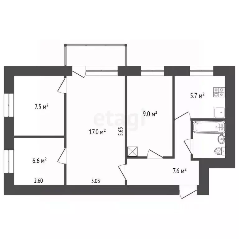 4-к кв. Крым, Бахчисарайский район, Куйбышево пгт ул. Титова, 1В (56.1 ... - Фото 2
