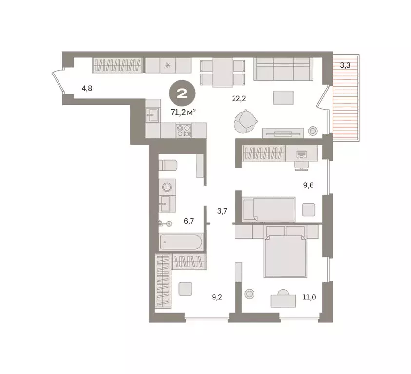 2-комнатная квартира: Екатеринбург, жилой район Эльмаш, Механический ... - Фото 2