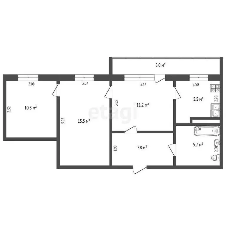 3-комнатная квартира: Тюмень, Минская улица, 5 (55.1 м) - Фото 0