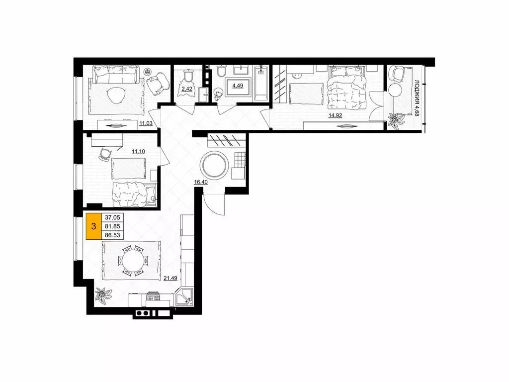 3-комнатная квартира: Гурьевск, улица Героя России Катериничева, 2к4 ... - Фото 1