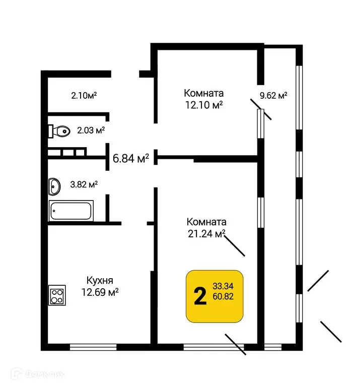 Продаётся 2-к квартира, 63.71 м - Фото 0