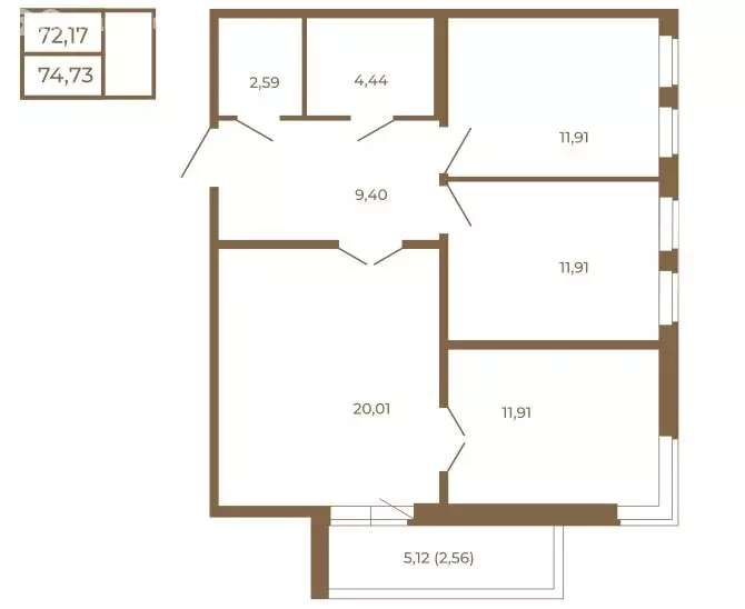 3-комнатная квартира: Сертолово, ЖК Новая История (74.73 м) - Фото 2