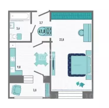 1-к кв. Липецкая область, Липецк Минская ул., 4Ак1 (41.8 м) - Фото 2