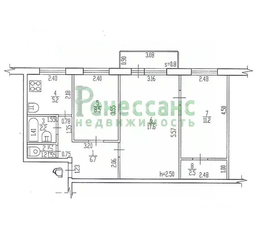 3-к кв. Брянская область, Брянск ул. Шолохова, 47 (55.1 м) - Фото 1