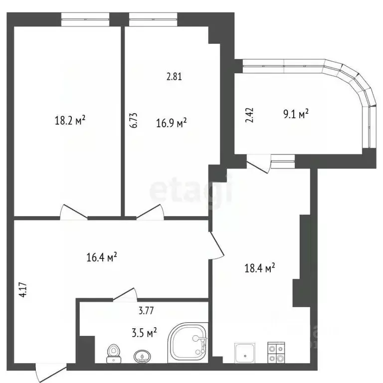 2-к кв. Калининградская область, Зеленоградск ул. Тургенева, 8А (82.5 ... - Фото 2