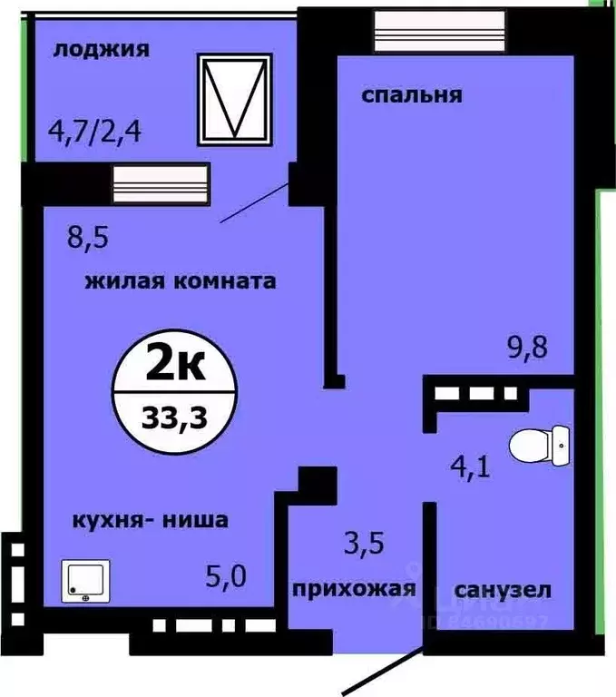 2-к кв. Красноярский край, Красноярск ул. Лесников, 55 (32.6 м) - Фото 0