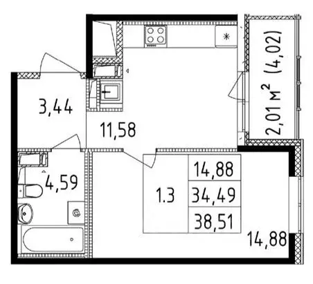 1-к кв. Санкт-Петербург Белоостровская ул., 10к2 (34.5 м) - Фото 0