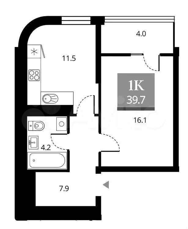 1-к. квартира, 39,7 м, 6/24 эт. - Фото 0