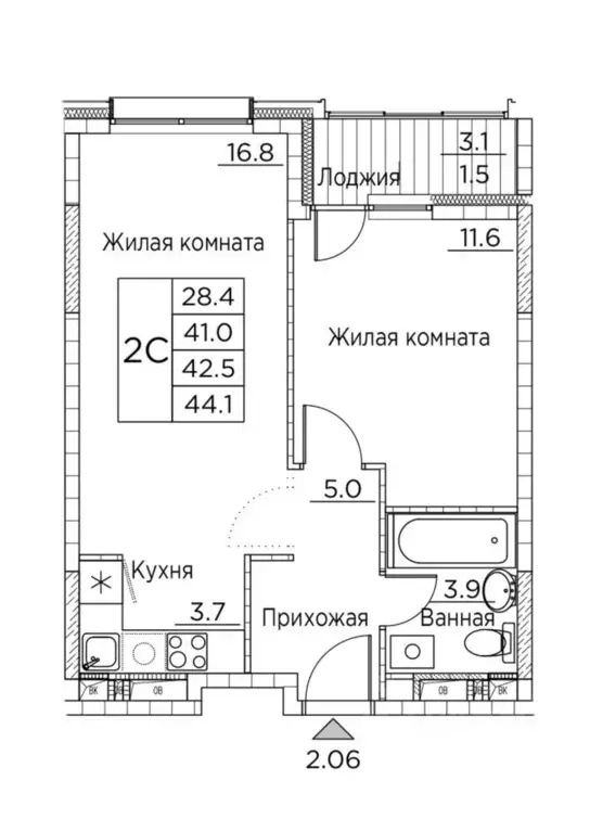 2-к кв. Приморский край, Владивосток ул. Расула Гамзатова, 7к3 (44.1 ... - Фото 0