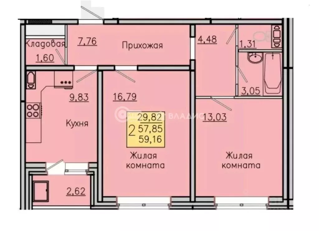 2-к кв. Воронежская область, с. Новая Усмань, Южный мкр  (59.16 м) - Фото 0