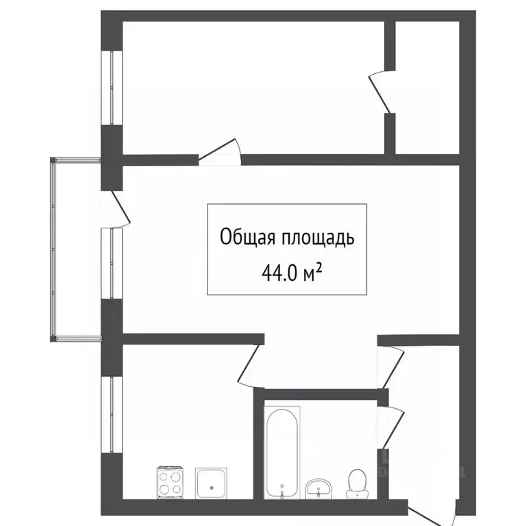 2-к кв. Томская область, Томск просп. Фрунзе, 123 (44.0 м) - Фото 2