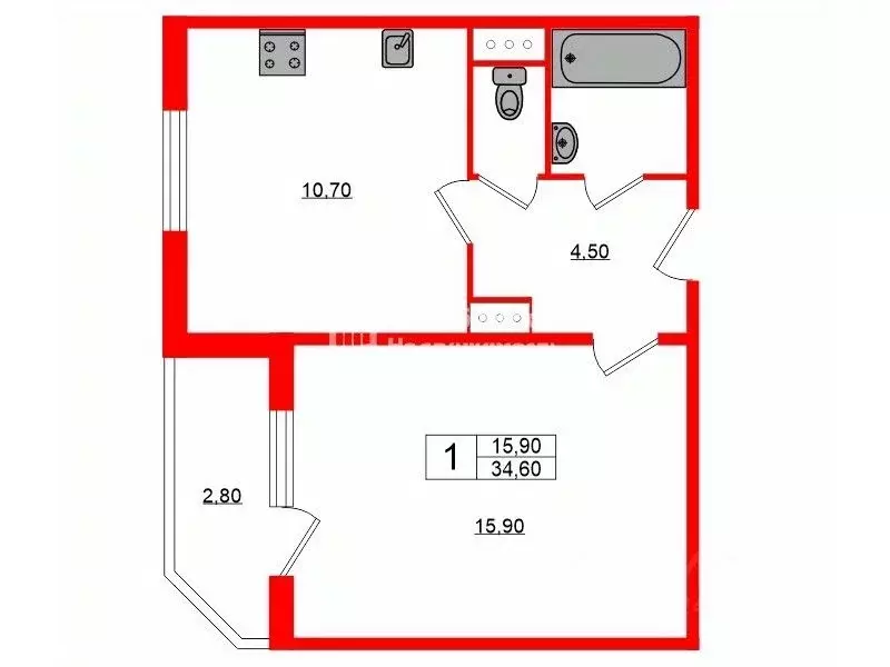 1-к кв. Санкт-Петербург Богатырский просп., 48к1 (34.6 м) - Фото 1