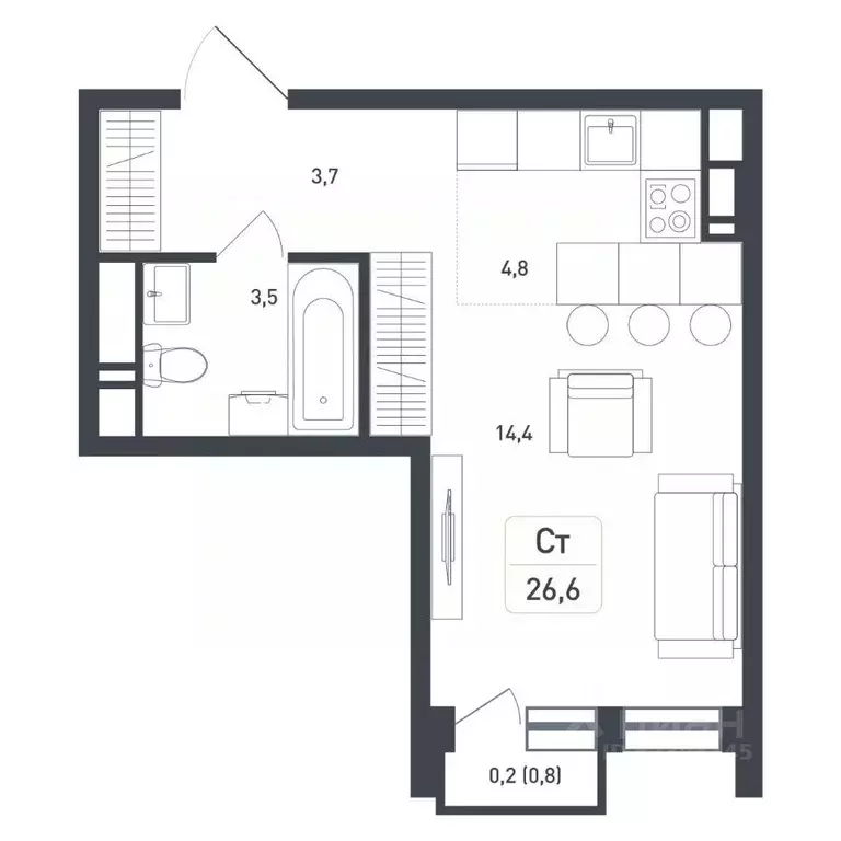 Студия Московская область, Подольск городской округ, д. Борисовка ... - Фото 1