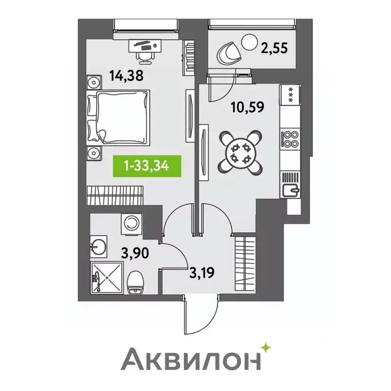 1-к кв. санкт-петербург аквилон ливз жилой комплекс (33.34 м) - Фото 0