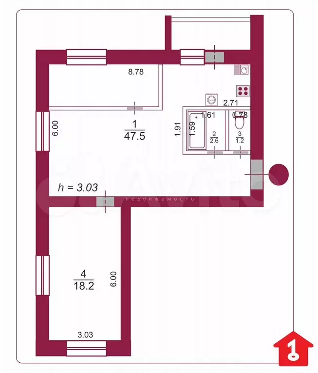 Квартира-студия, 69,5 м, 6/11 эт. - Фото 0