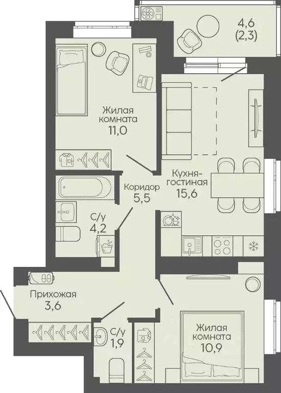 2-к кв. Волгоградская область, Волгоград Трехгорная ул., 27 (55.1 м) - Фото 1