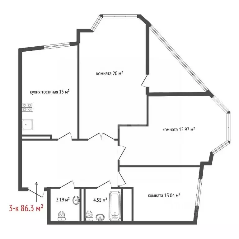 3-к кв. Свердловская область, Екатеринбург муниципальное образование, ... - Фото 2