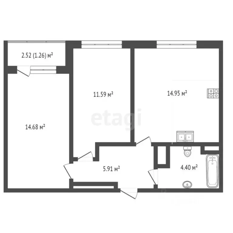 2-к кв. Тюменская область, Тюмень ул. Новоселов, 113 (52.3 м) - Фото 1