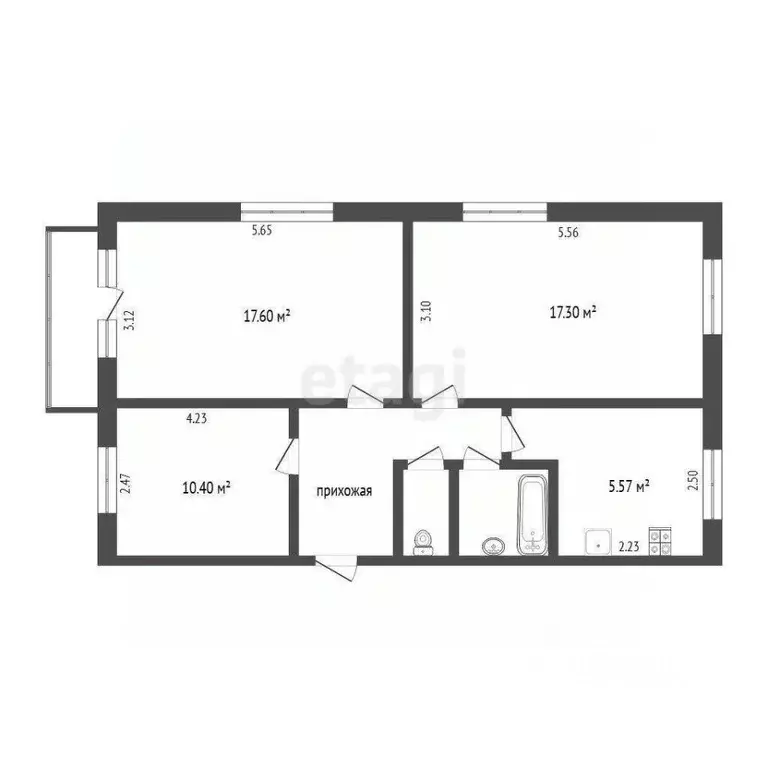 3-к кв. Тюменская область, Тюмень ул. Воровского, 23 (62.4 м) - Фото 1