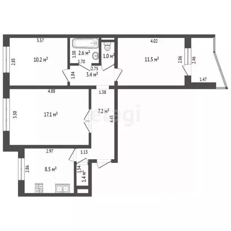3-к кв. Калининградская область, Калининград ул. Олега Кошевого, 46 ... - Фото 2