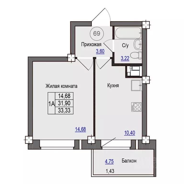 1-к кв. Псковская область, Псковский район, Завеличенская волость, д. ... - Фото 0