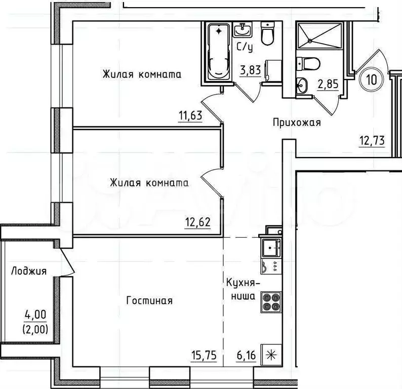 2-к. квартира, 69,6 м, 3/9 эт. - Фото 0