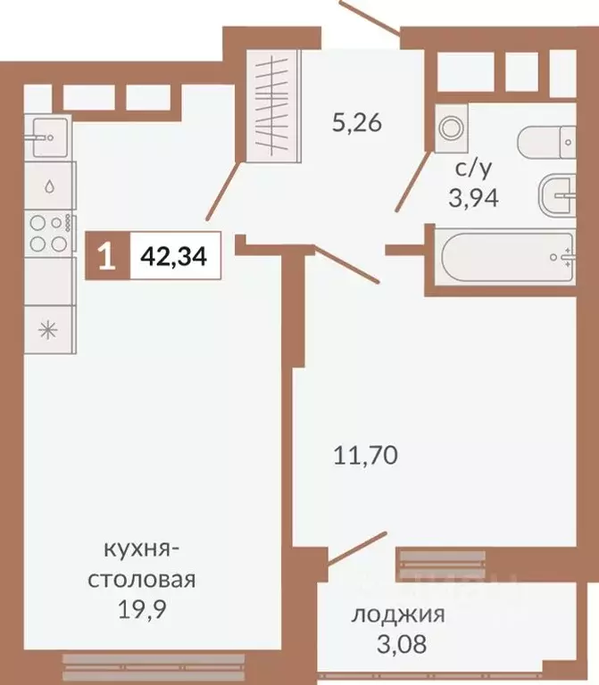 1-к кв. Свердловская область, Екатеринбург пер. Старателей (42.34 м) - Фото 0