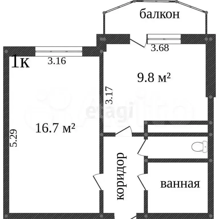 1-к. квартира, 38,5 м, 1/7 эт. - Фото 1