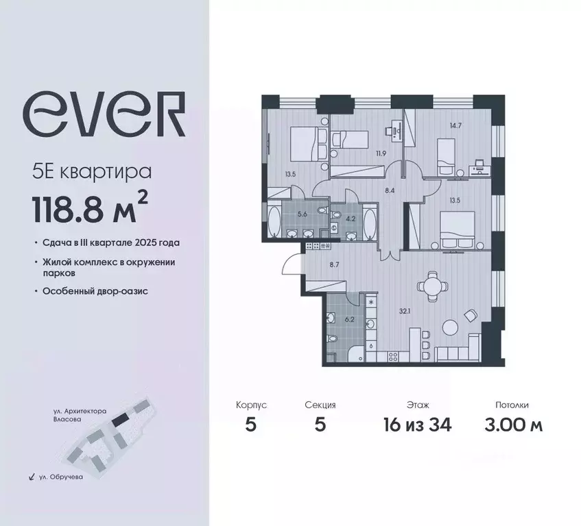 5-к кв. Москва Эвер жилой комплекс (118.8 м) - Фото 0