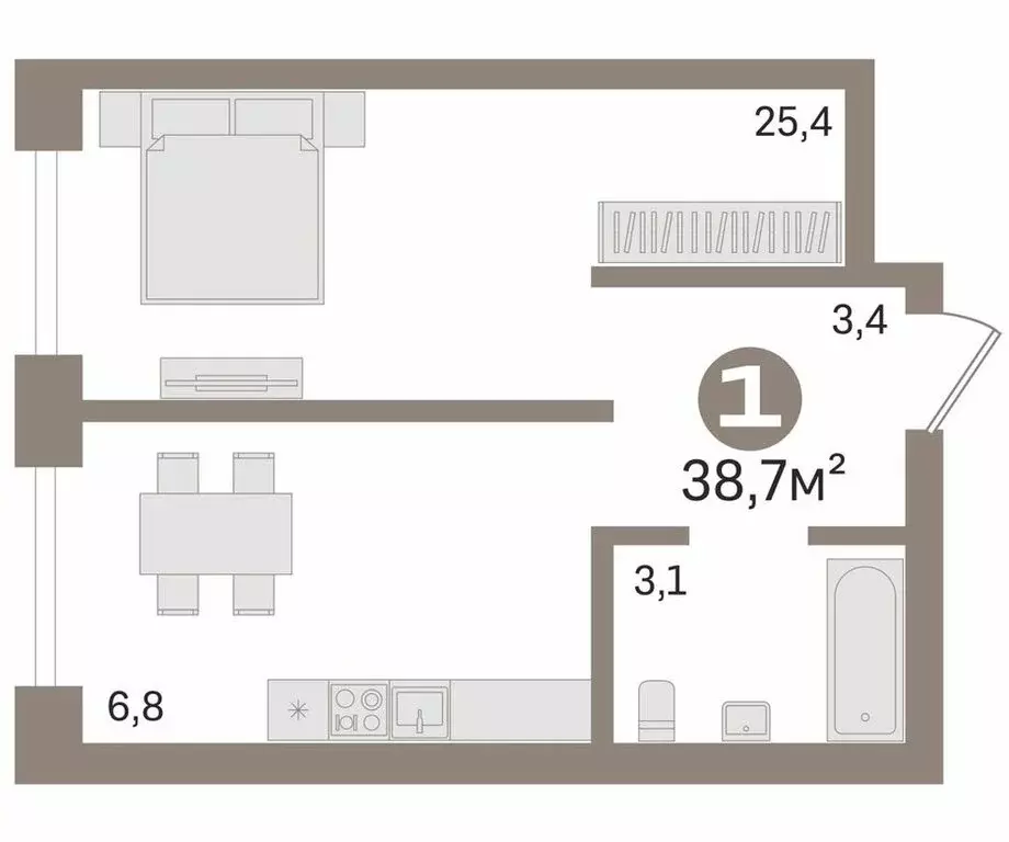 1-комнатная квартира: Тюмень, Полевая улица, 117к1 (38.7 м) - Фото 2
