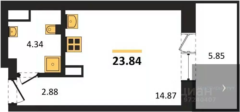 Студия Воронежская область, Воронеж Транспортная ул., 58 (23.84 м) - Фото 0