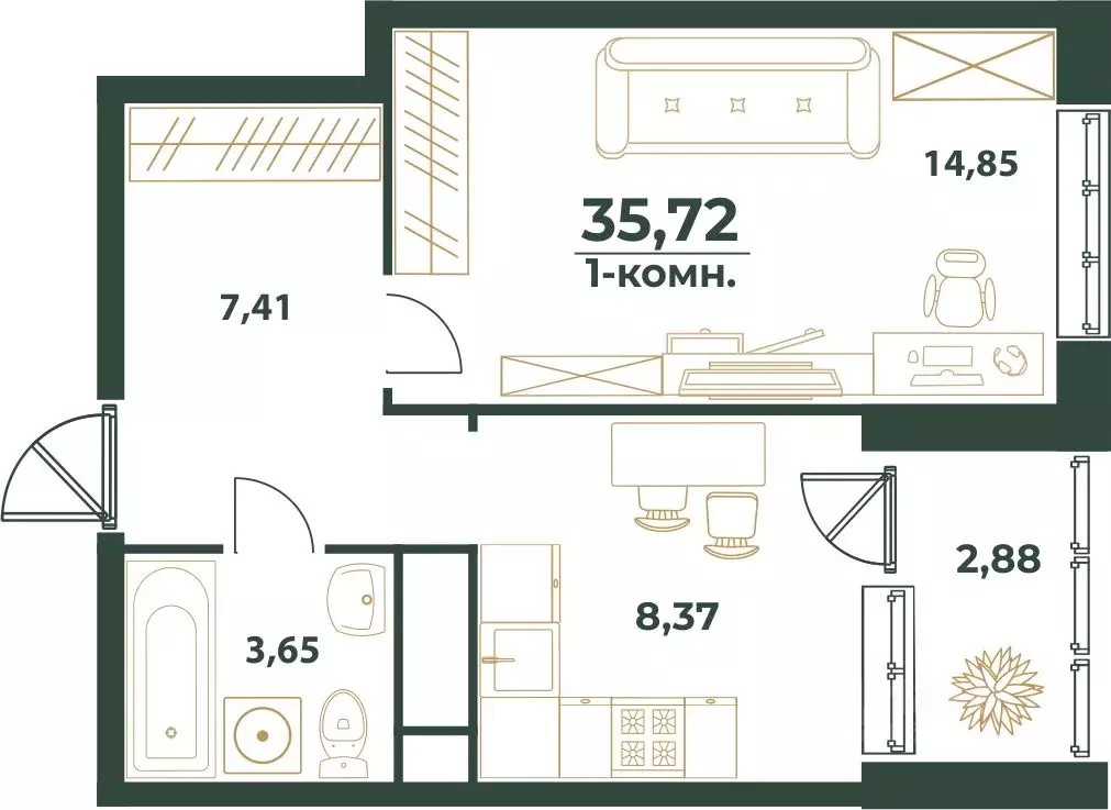 1-к кв. Башкортостан, Уфа ул. Ивана Спатара, 14 (35.72 м) - Фото 1